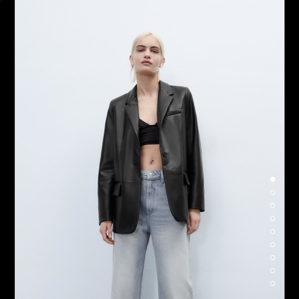 Zara black leather blazer jacket